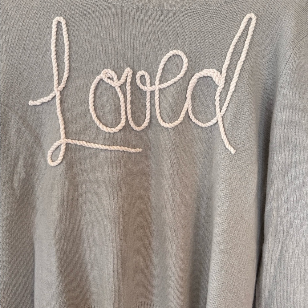 Kerri Rosenthal  Gray 'Loved' Embroidered Cashmere  Sweater Size Medium - Picture 2 of 8
